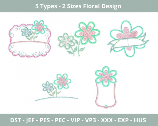 Floral Machine Embroidery Designs-5 Types-2 Sizes-instant download