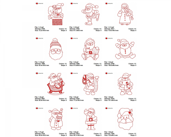 Santa Claus Machine Embroidery Designs-12 Types-1 Size-instant download