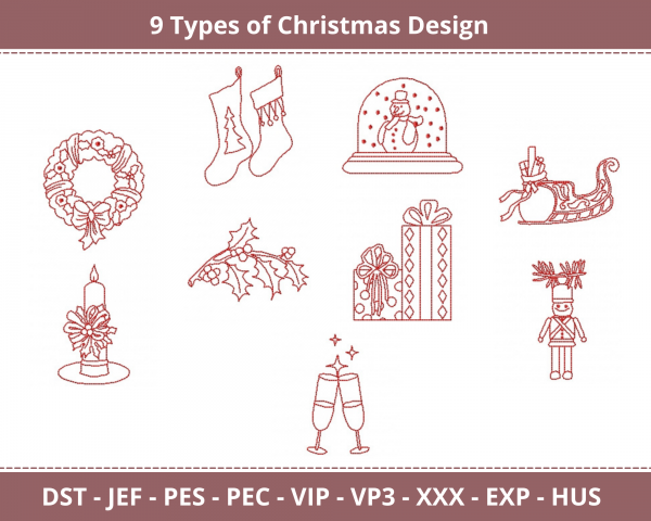 Christmas Machine Embroidery Designs-9 Types-1 Size-instant download