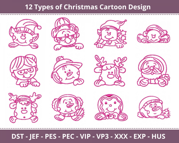Christmas Cartoon Machine Embroidery Designs-12 Types-1 Size-instant download