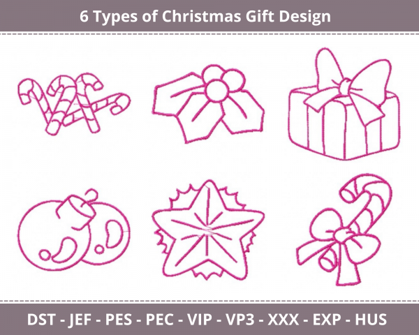 Christmas Gift Machine Embroidery Designs-6 Types-1 Size-instant download