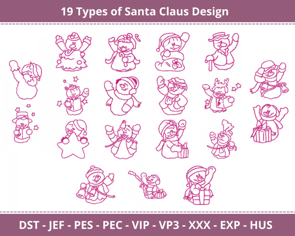 Santa Claus Machine Embroidery Designs-19 Types-1 Size-instant download