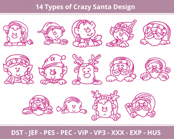 Crazy Santa Machine Embroidery Designs-14 Types-1 Size-instant download