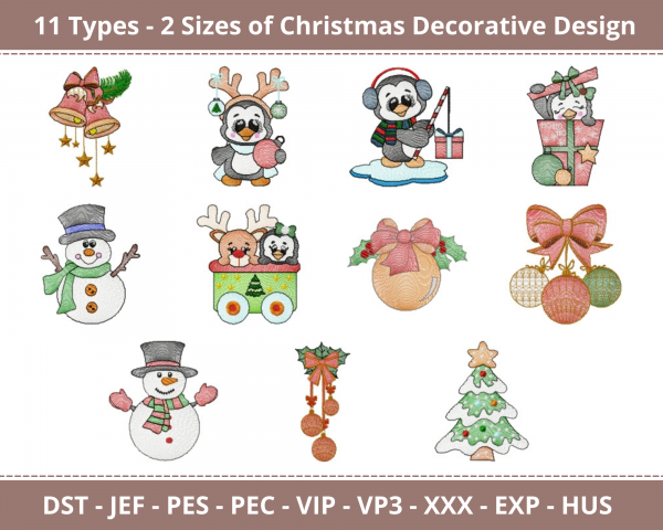 Christmas Decorative Machine Embroidery Designs-11 Types-2 Sizes-instant download
