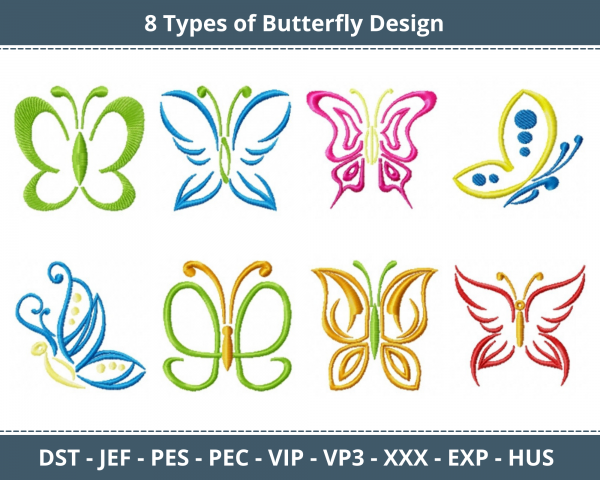 Butterfly Machine Embroidery Designs-8 Types-1 Size-instant download