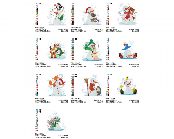 Snowman Machine Embroidery Designs-10 Types-1 Size-instant download