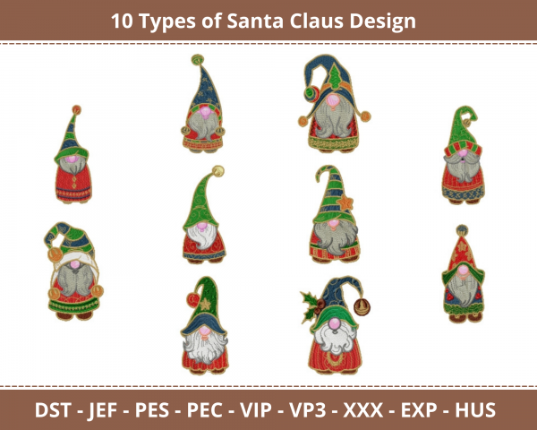 Santa Claus Machine Embroidery Designs-10 Types-1 Size-instant download