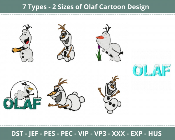 Olaf Cartoon Machine Embroidery Designs-7 Types-2 Sizes-instant download