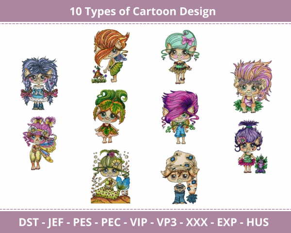 Cartoon Machine Embroidery Designs-10 Types-1 Size-instant download
