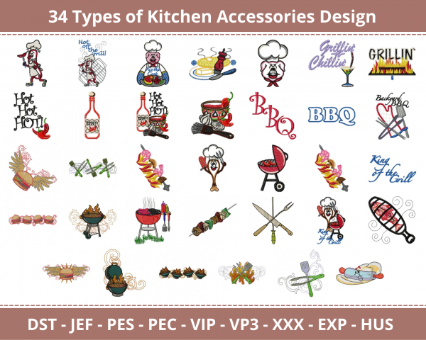 Kitchen Accessories Machine Embroidery Designs-34 Types-1 Size-instant download