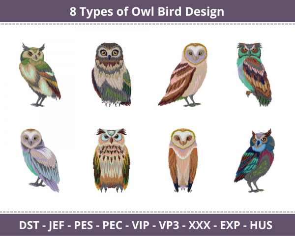 Owl Bird Machine Embroidery Designs-8 Types-1 Size-instant download