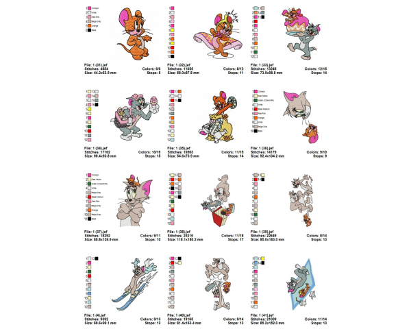 Tom & Jerry Collection Machine Embroidery Designs-48 Types-1 Size-instant download