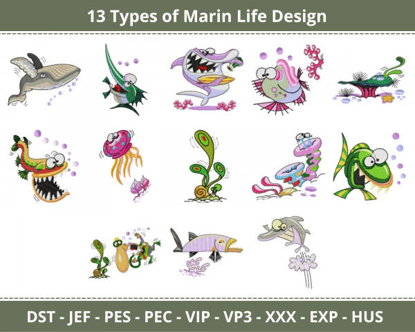 Marin Life Machine Embroidery Designs-13 Types-1 Size-instant download