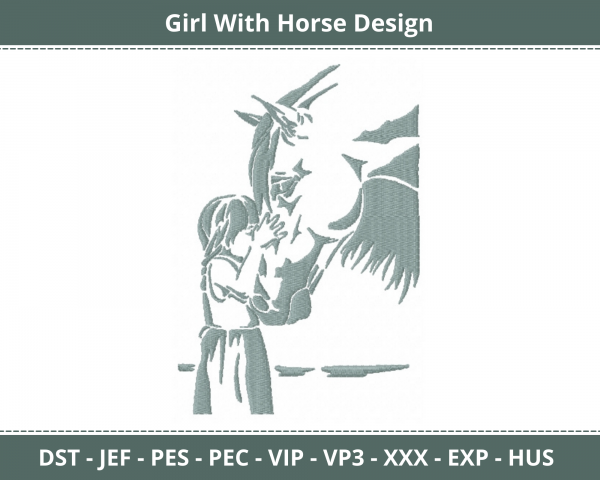 Girl With Horse Machine Embroidery Designs-1 Size-instant download