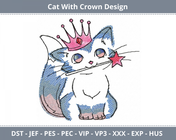 Cat With Crown Machine Embroidery Design	