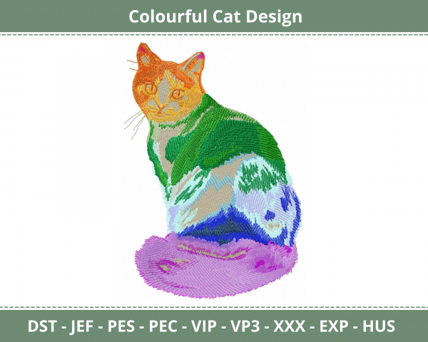 Colourful Cat Machine Embroidery Designs-1 Size-instant download