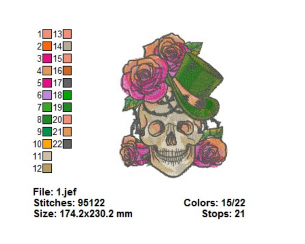 Floral Skull Machine Embroidery Designs-1 Size-instant download