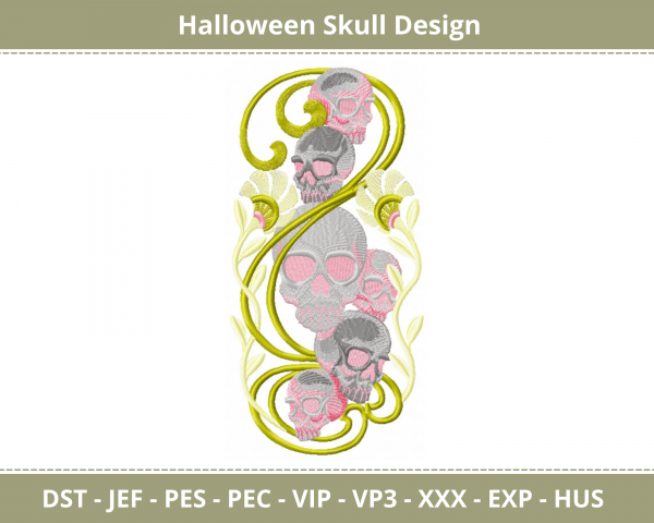 Halloween Skull Machine Embroidery Design