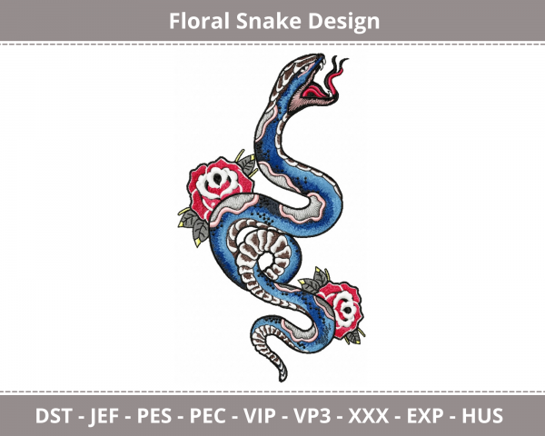 Floral Snake Machine Embroidery Designs-1 Size-instant download