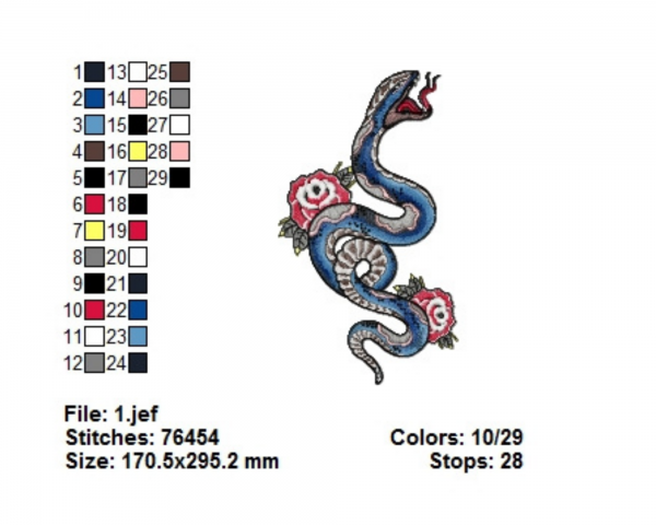 Floral Snake Machine Embroidery Designs-1 Size-instant download