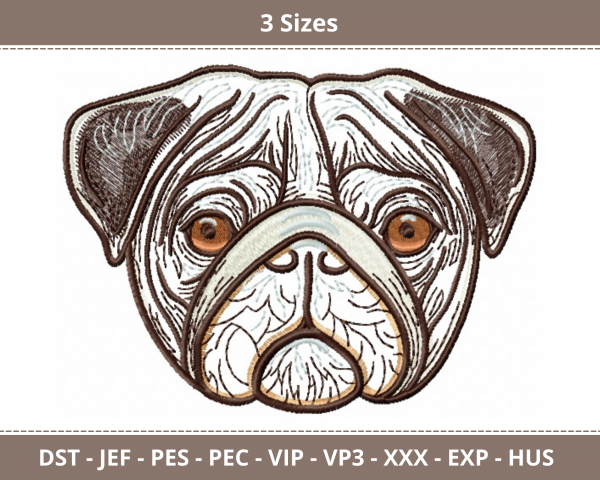 Pug Dog Machine Embroidery Designs-3 Sizes-instant download