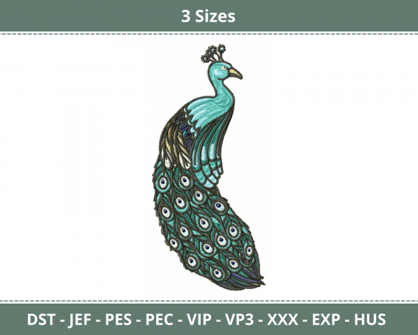 Peacock Machine Embroidery Designs-3 Sizes-instant download