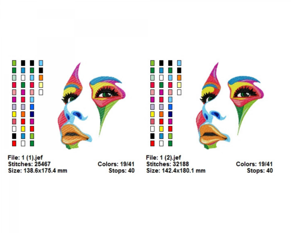 Colourful Face Machine Embroidery Designs-2 Sizes-instant download