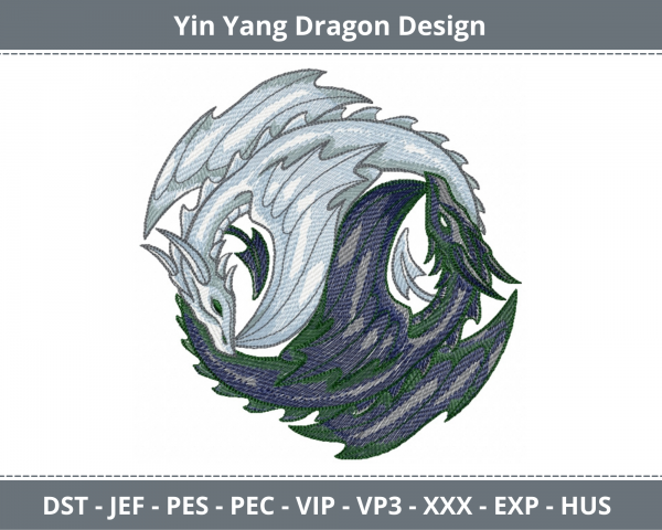 Yin Yang Dragon Machine Embroidery Designs-1 Size-instant download