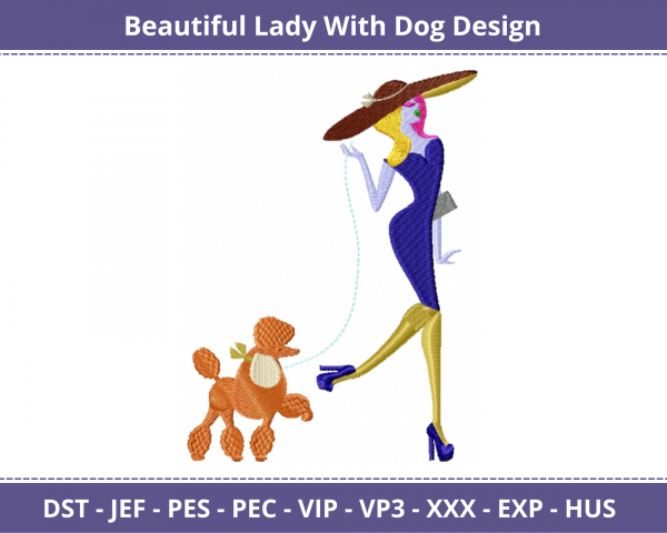 Beautiful Lady With Dog Machine Embroidery Design	