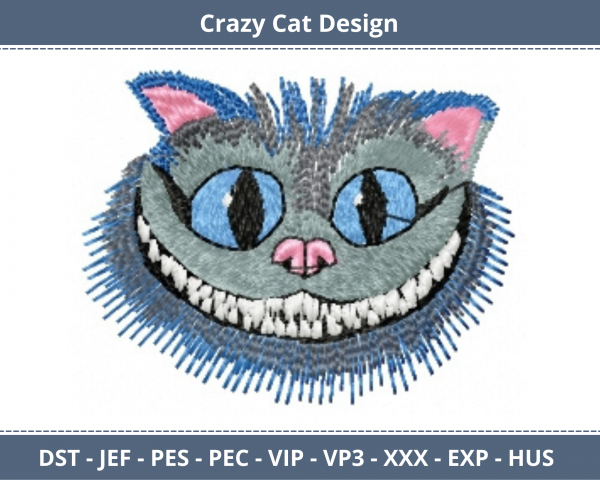 Crazy Cat Machine Embroidery Designs-1 Size-instant download