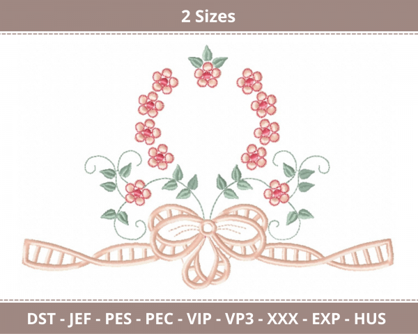 Floral Bow Machine Embroidery Designs-2 Sizes-instant download