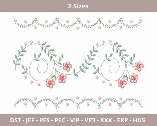 Floral Border Machine Embroidery Designs-2 Sizes-instant download