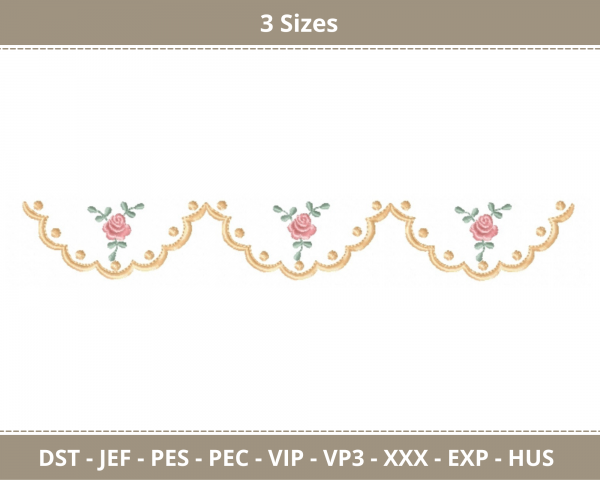 Rose Flower Border Machine Embroidery Designs-3 Sizes-instant download