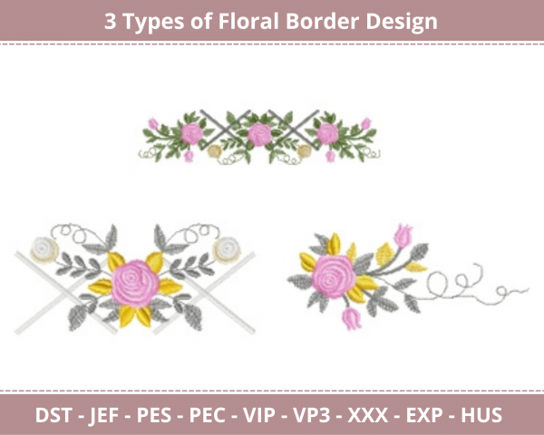 Floral Border Machine Embroidery Designs-3 Types-1 Size-instant download