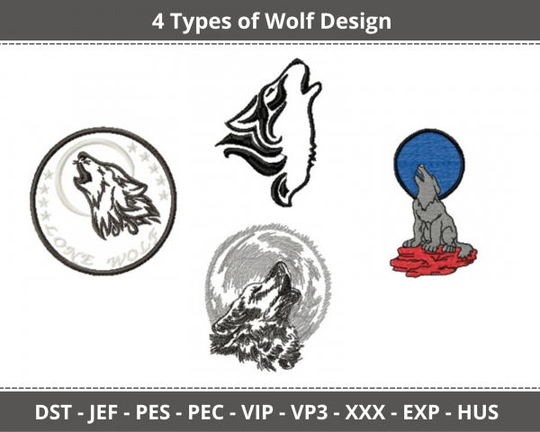 Wolf Animal Machine Embroidery Designs-4 Types-1 Size-instant download
