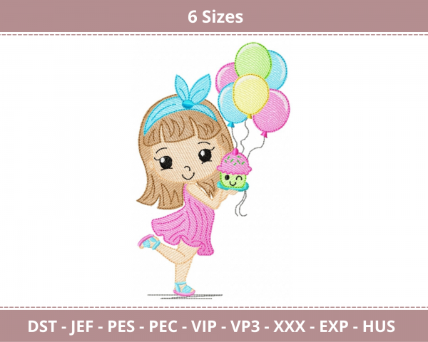 Baby Girl With Balloon Machine Embroidery Designs-6 Sizes-instant download