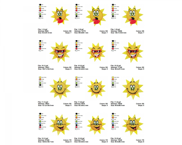 Crazy Sun Set Machine Embroidery Designs 16 Types-3 Sizes-instant download