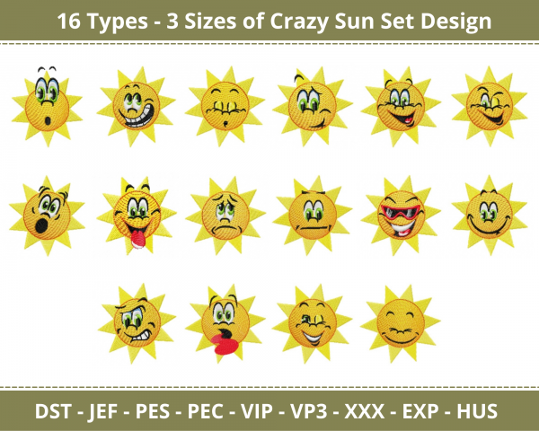 Crazy Sun Set Machine Embroidery Designs 16 Types-3 Sizes-instant download