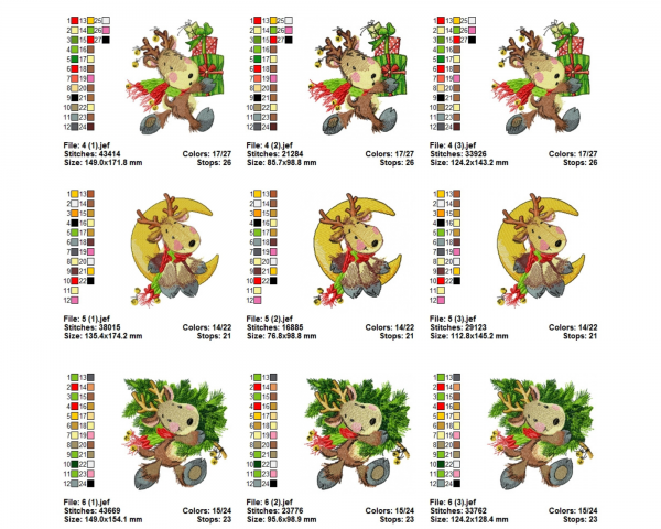 Christmas Deer Machine Embroidery Designs 6 Types-3 Sizes-instant download