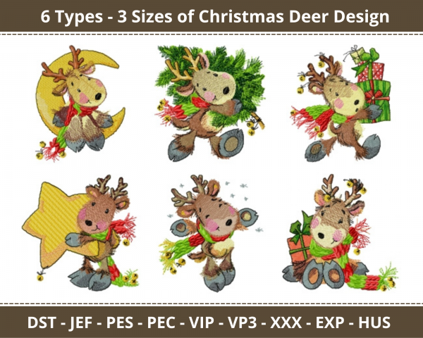 Christmas Deer Machine Embroidery Designs 6 Types-3 Sizes-instant download