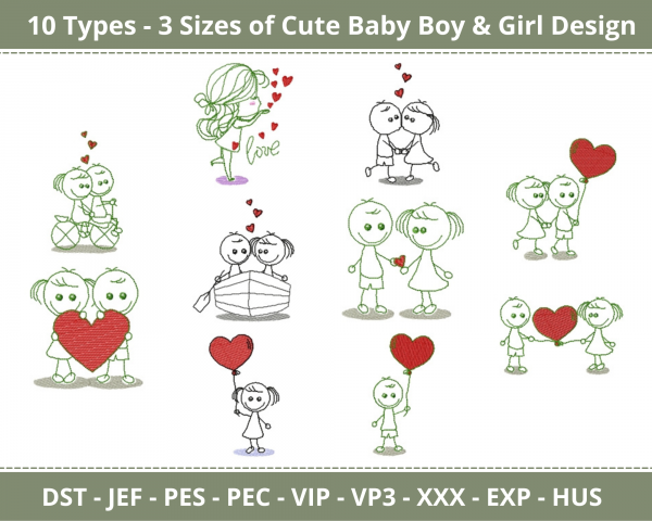 Cute Baby Boy & Girl Machine Embroidery Designs 10 Types-3 Sizes-instant download