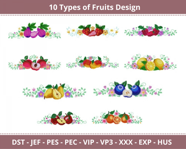 Fruits Machine Embroidery Designs-10 Types-1 Size-instant download