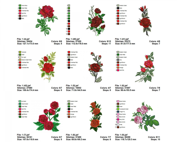 Rose Flower Machine Embroidery Designs-42 Types-1 Size-instant download