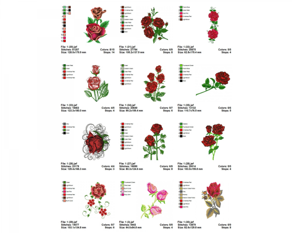 Rose Flower Machine Embroidery Designs-42 Types-1 Size-instant download