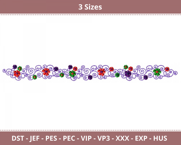 Multipurpose Floral Border Machine Embroidery Designs-3 Sizes-instant download