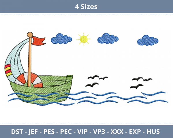Boat Machine Embroidery Designs-4 Sizes-instant download