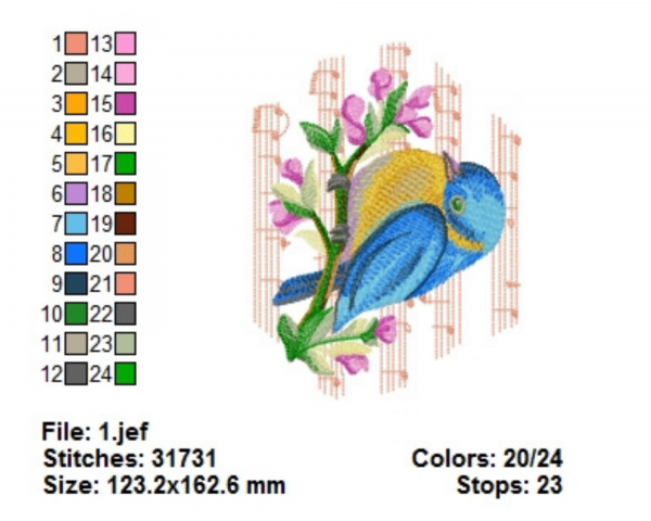 Blue Bird Machine Embroidery Designs-1 Size-instant download