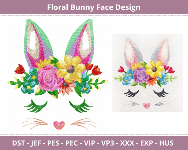 Floral Bunny Face Machine Embroidery Design		