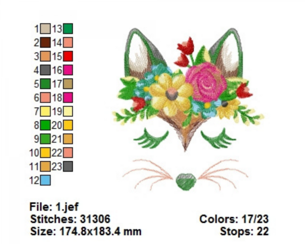 Fox Face With Tiara Machine Embroidery Designs-1 Size-instant download
