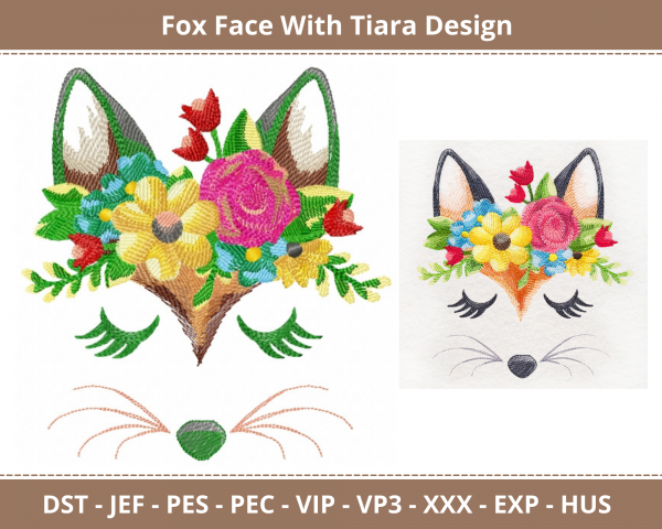 Fox Face With Tiara Machine Embroidery Design	